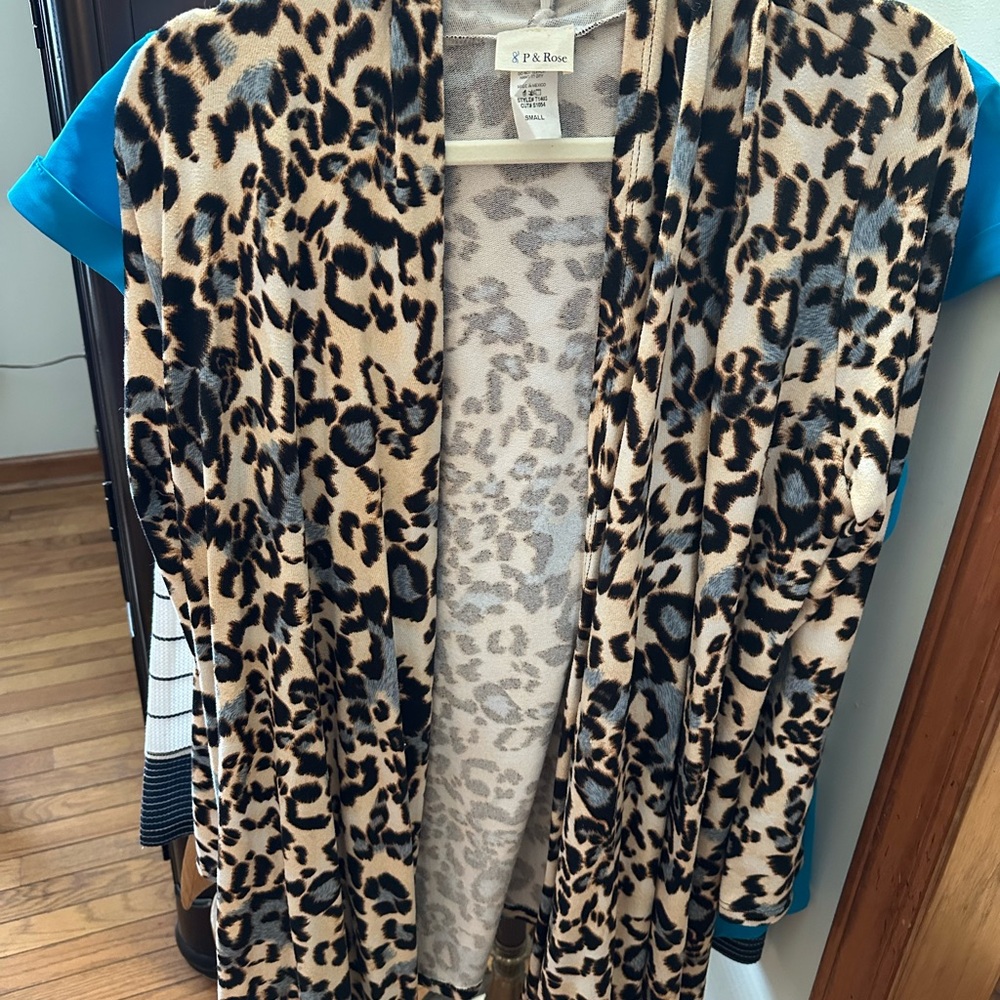 P & Rose Leopard Print Open Cardigan - Beige Black